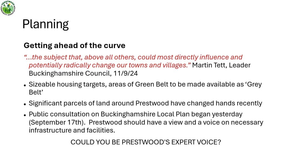 Prestwood Community Association seeking a Planning volunteer