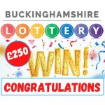 congratulating £250 prize winner in Bucks Lottery