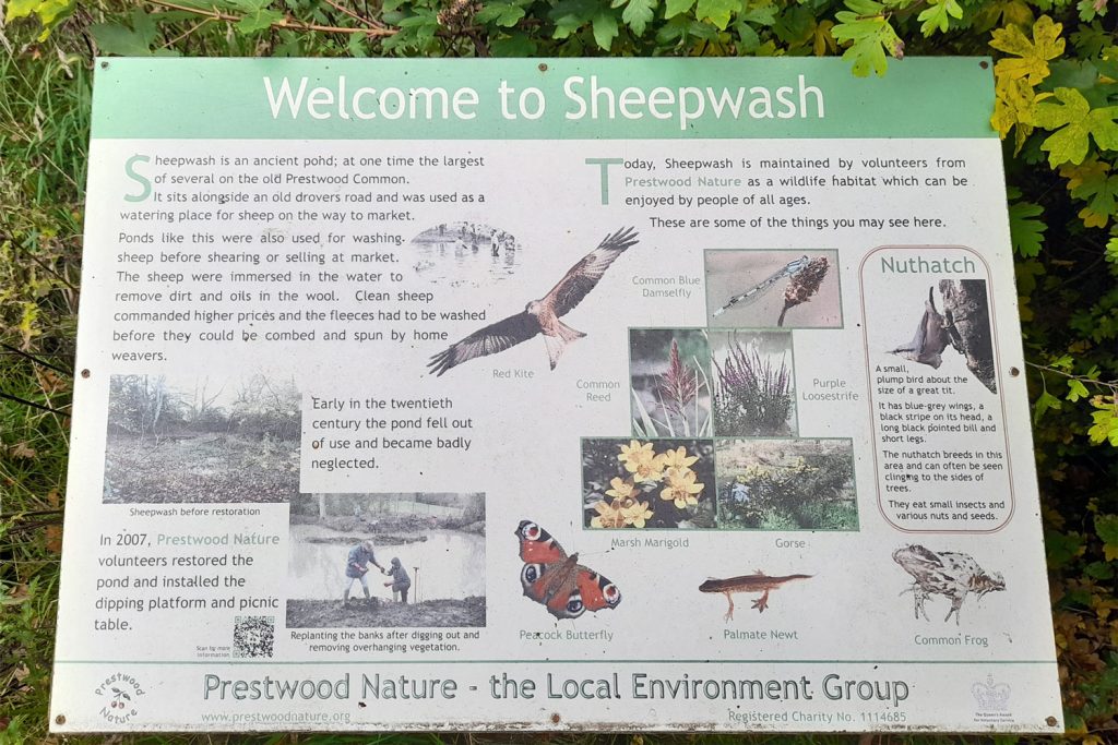 information board, sheepwash pond  prestwood