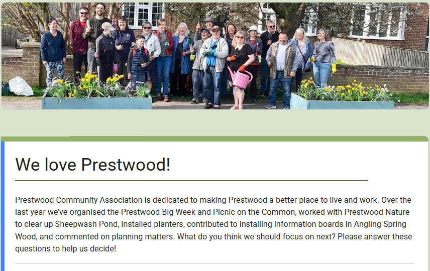 Screenshot of Prestwood Community Association Google Forms survey