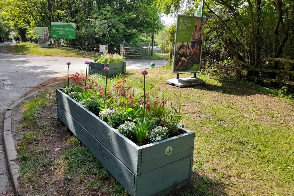 planters on honor end lane prestwood at entrance to prestwood gym and leisure