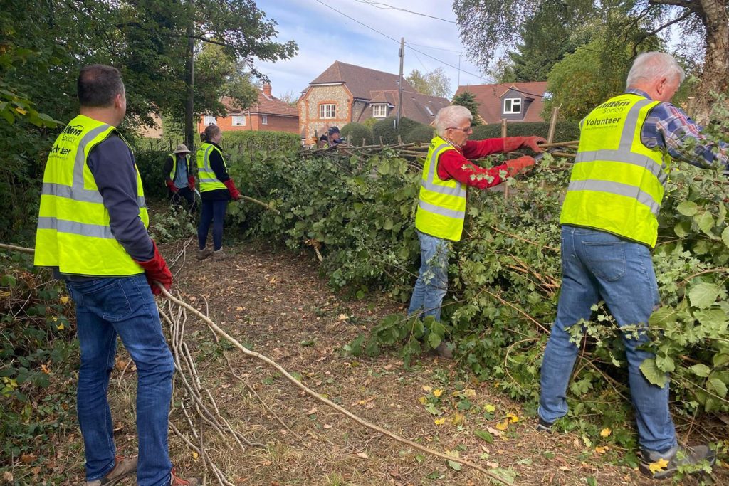 Volunteers from Chiltern Society Rough around the Hedges team at work Sheepwash Pond Prestwood October 2026